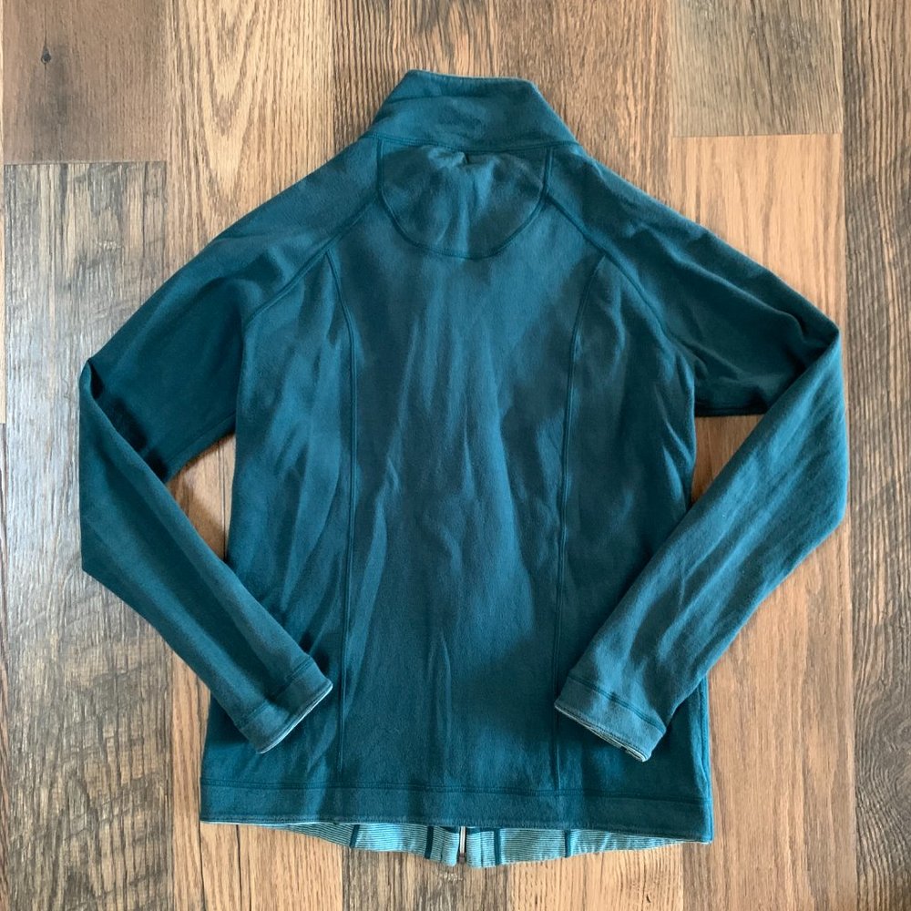 Ladies Teal Solid/ Teal Striped Reversible Long Sleeve Jacket withFull Zip - Picture 5 of 7